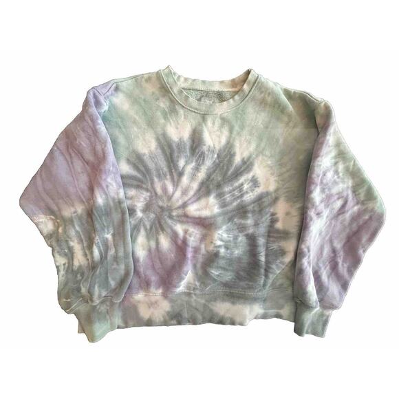 TNA Cozy AF Fleece Sweatshirt 1 Tie Dye Green Purple Aritzia XS S Oversized - Picture 2 of 5